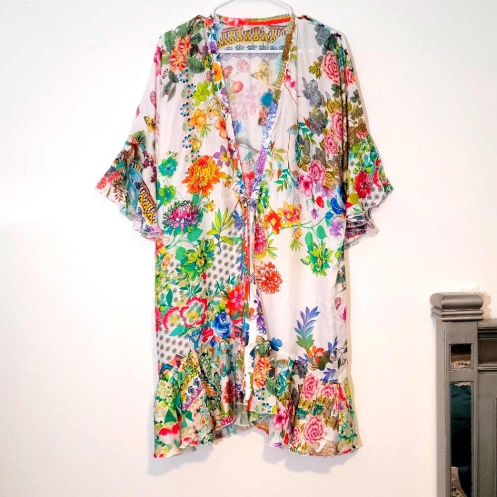 NTW Soft Knee Length Flounce Sleeve Raw Edge Kimono